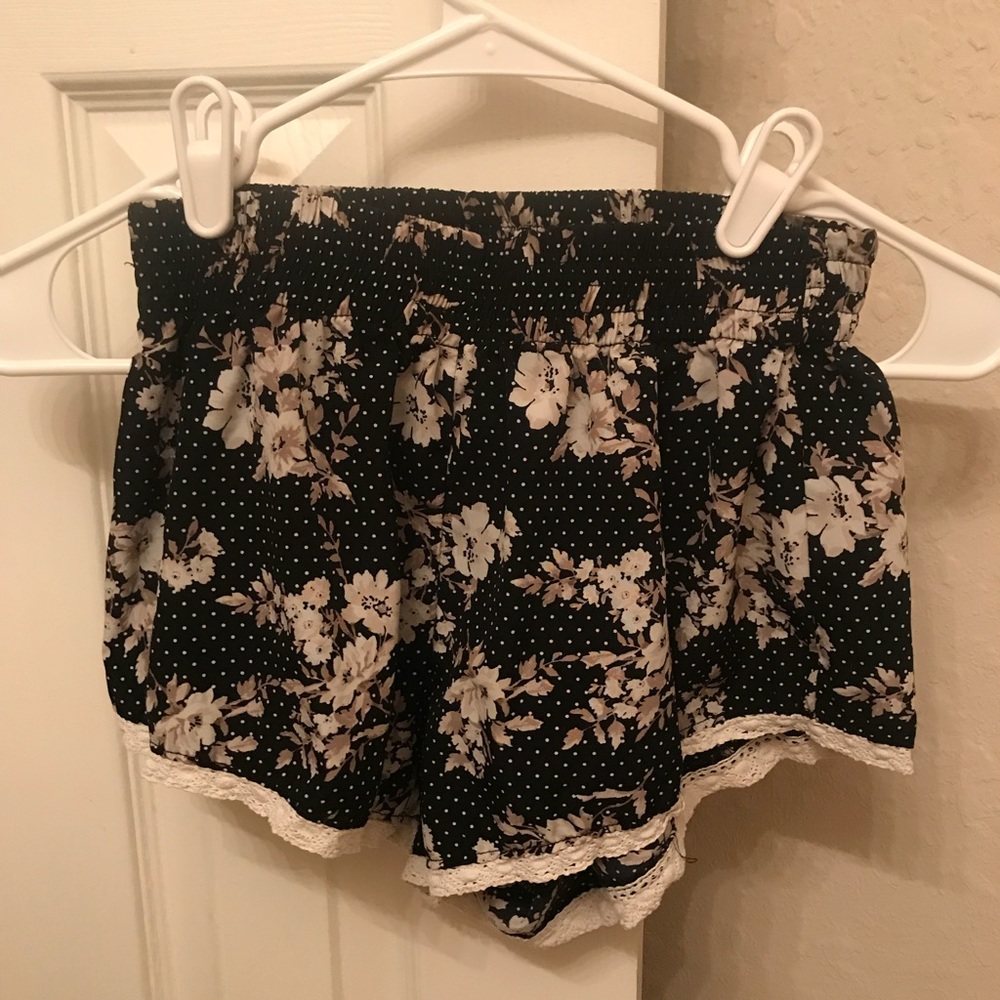 Black floral shorts